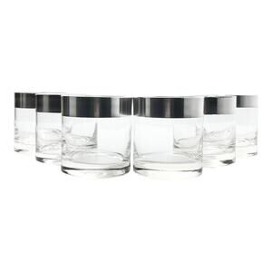 1950s MCM Dorthy Thorpe 6 Silver Band Old Fashioned Cocktail Glasses 3.25” 8oz